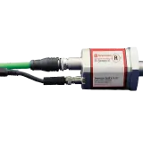Temposonics R-Series V sensors, with a red and silver housing, connected via USB and other cables.