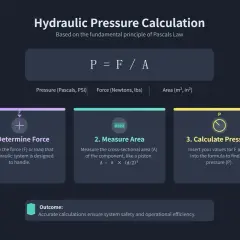 Hydraulic pressure calculation: P=F/A. Steps to determine force, measure area, and calculate pressure for safe system operation.