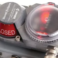 Close-up of a Stonel Eclipse valve actuator, showing the "CLOSED" indicator and a red status light.