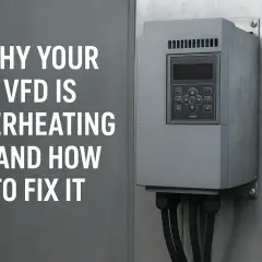 A VFD motor overload fault can cause overheating. This image shows a VFD unit and text explaining why your VFD is overheating and how to fix it.