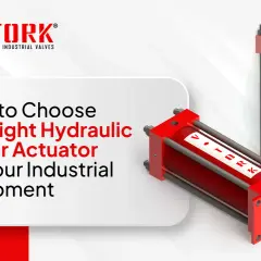 Red hydraulic actuator types from V-Tork, showcasing linear motion solutions for industrial equipment.