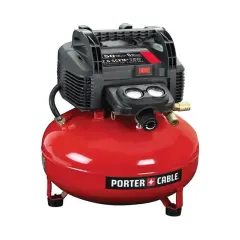A red Porter Cable air compressor, a powerful tool for any DIYer, ready to tackle projects where an air pump just won't cut it.