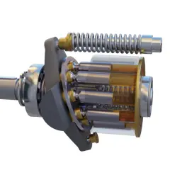 Cutaway view of a hydraulic motor, showcasing its internal piston and cylinder assembly. Most hydraulic motors are modified designs of this fundamental concept.