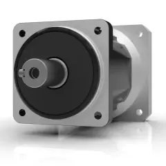 A silver and black gearhead motor with a shaft, ready for action.