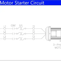 Diagram shows when is a motor starter required, illustrating a basic circuit for a 3-phase motor with incoming voltage, contactor, and overload protection.