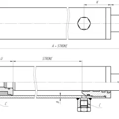 Technical drawing showing how to measure hydraulic cylinder stroke, with dimensions labeled.