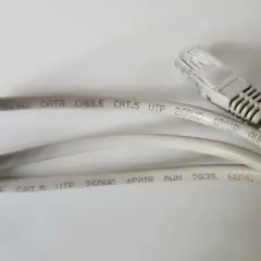 Two gray data cables, one with an RJ45 connector, highlight the difference between ethernet and phone cable.