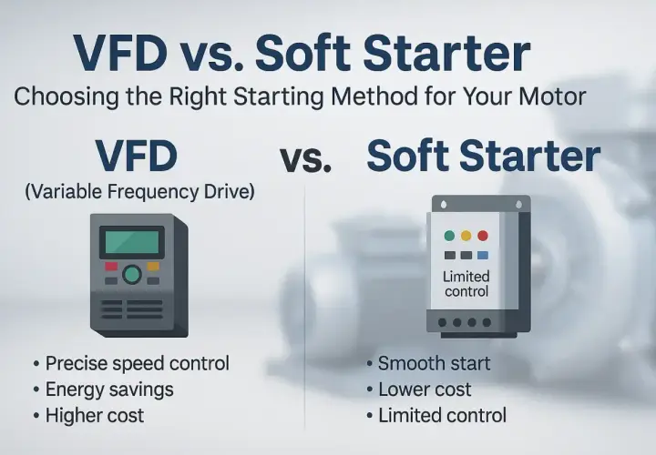 VFD vs. Soft Starter: A comparison of motor starting methods. VFD offers precise control & energy savings, while soft starters provide smooth starts at a lower cost.
