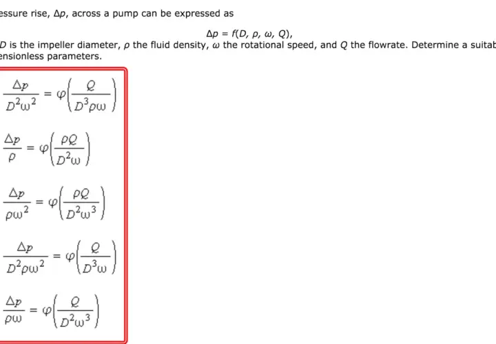 Options for how to find delta p, showing dimensionless parameters for pump pressure rise.