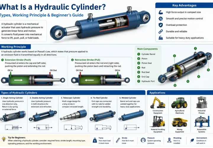 Exploring various types of cylinders: single-acting, double-acting, telescopic, tie-rod, and welded.