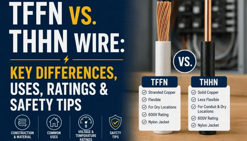Comparing TFFN and THHN wire, showing stranded vs. solid copper, flexibility, and uses for conduit and dry locations.