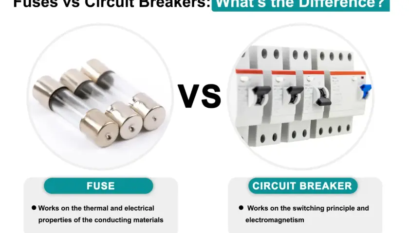 Fuses vs circuit breakers: a comparison of electrical safety devices. Fuses use thermal properties, while circuit breakers use switching and electromagnetism.