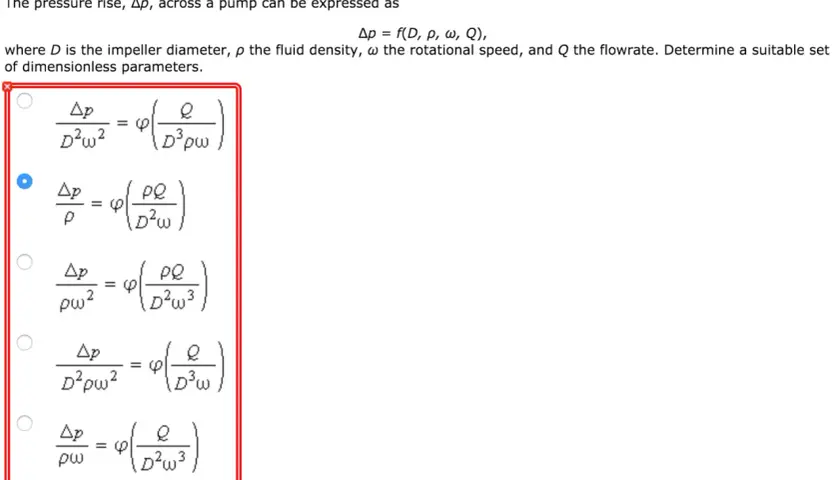 Options for how to find delta p, showing dimensionless parameters for pump pressure rise.