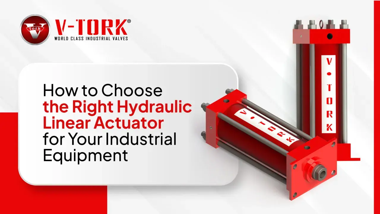 Red hydraulic actuator types from V-Tork, showcasing linear motion solutions for industrial equipment.