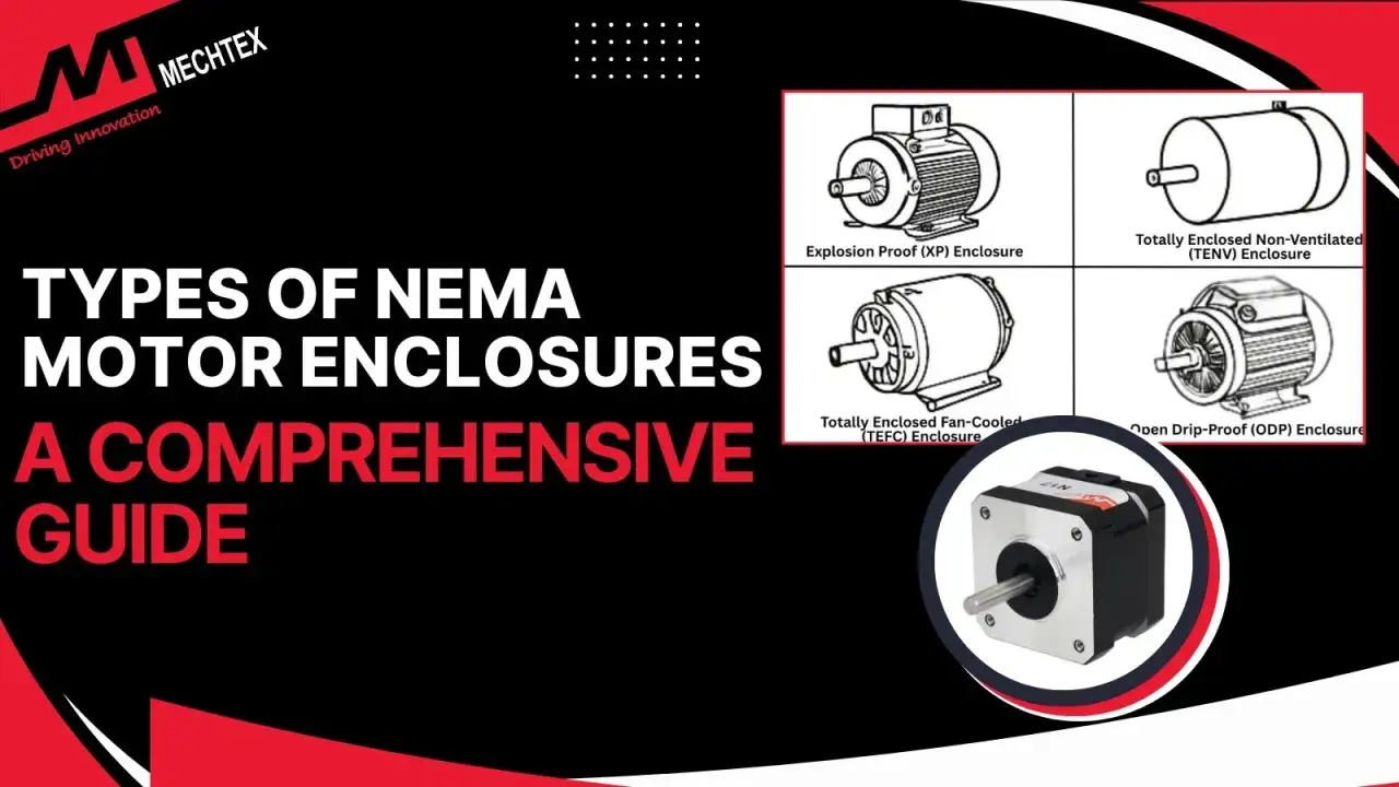 Guide to NEMA motor enclosure types: Explosion Proof, Totally Enclosed Non-Ventilated, Totally Enclosed Fan-Cooled, and Open Drip-Proof.